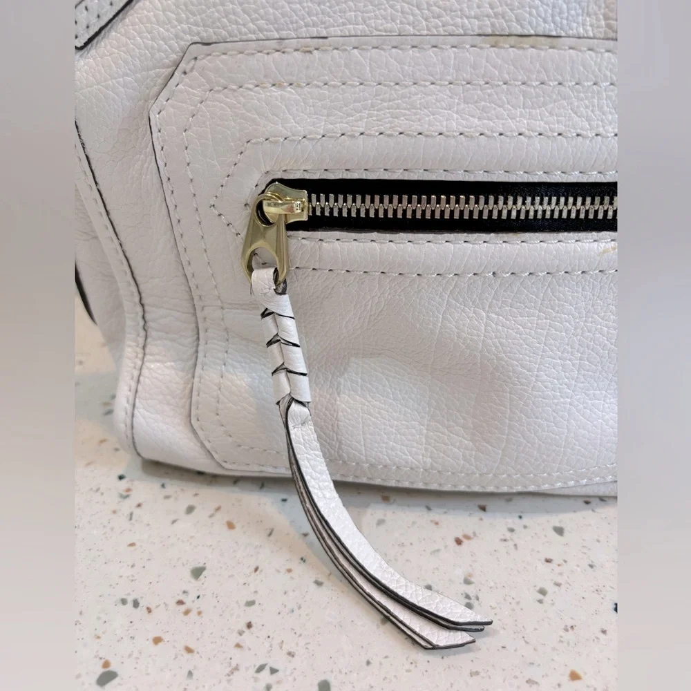 orYANY Small White Leather‎ Satchel Handbag with Zipper Sides
